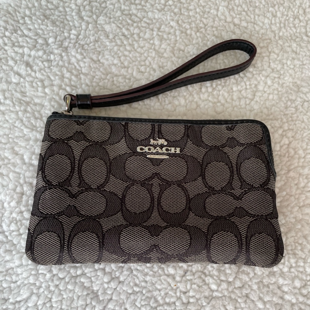 Coach Black on Grey Signature Logo Wristlet